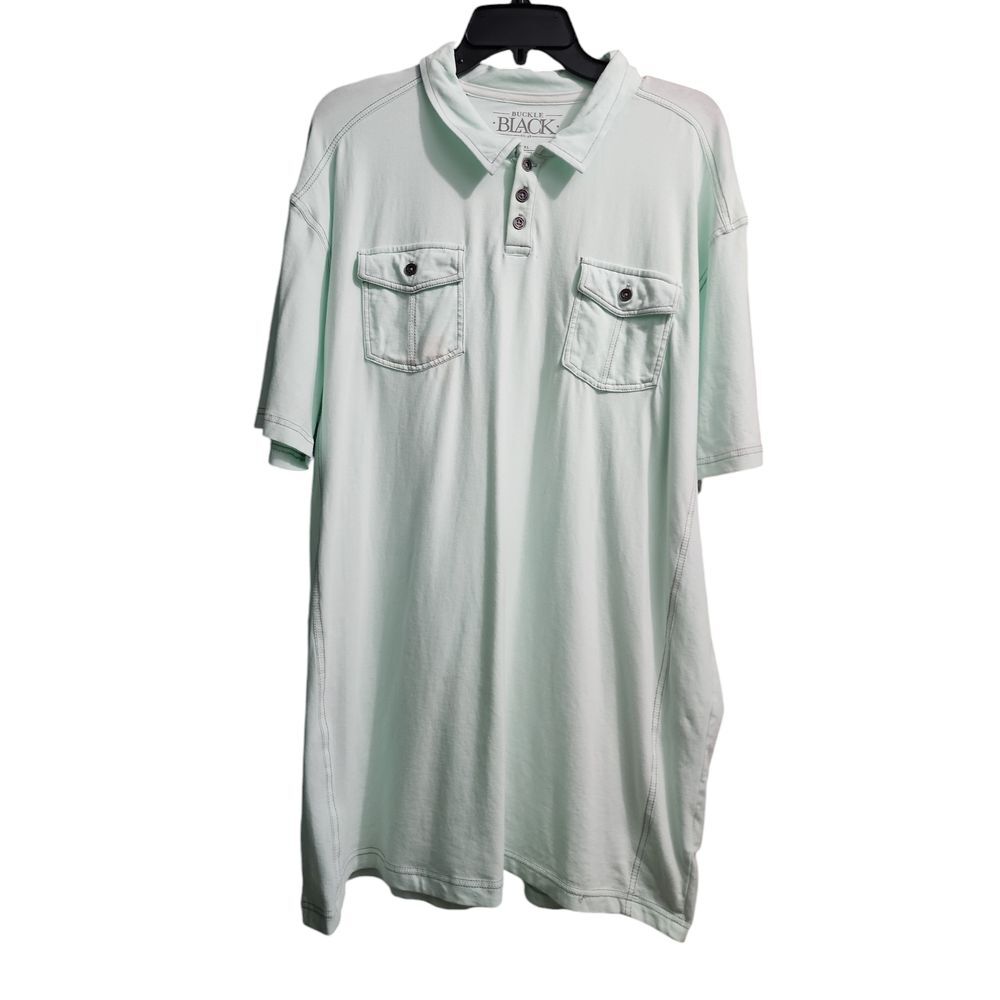Buckle Black Mint Green Polo Shirt with Utility Pockets Cotton Blend XXL * Flaw